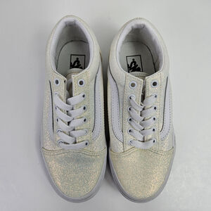 Vans Old Skool Glitter White Size 2 Youth Kids Low Top Skate Shoes Sneakers